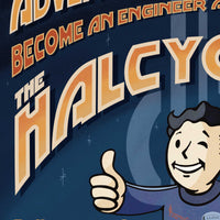 Retro recruitment poster typography detail from Pip-Boy Sammie Halcyon tribute artwork