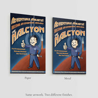 Pip-Boy Sammie poster print comparison showing paper and metal print finishes