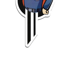 closeup of pipboy sammie magnet bottom section highlighting die cut shape and black starcruiser stripes