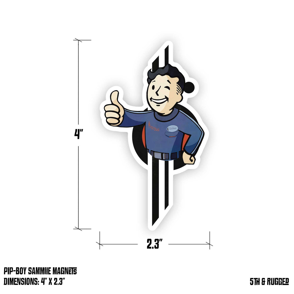 pipboy sammie halcyon magnet size chart displaying four inch by two point three inch measurements