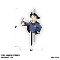 Pip-Boy Sammie sticker size chart showing 4 inch height and 2.3 inch width.