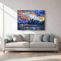 Pixie Cove abstract coastal canvas print displayed in a modern living room