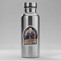 Fortune Favors the Bold Raithe Kole sticker displayed on a metal water bottle