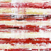 Close up of red and white stripes with layered acrylic texture in abstract American flag painting