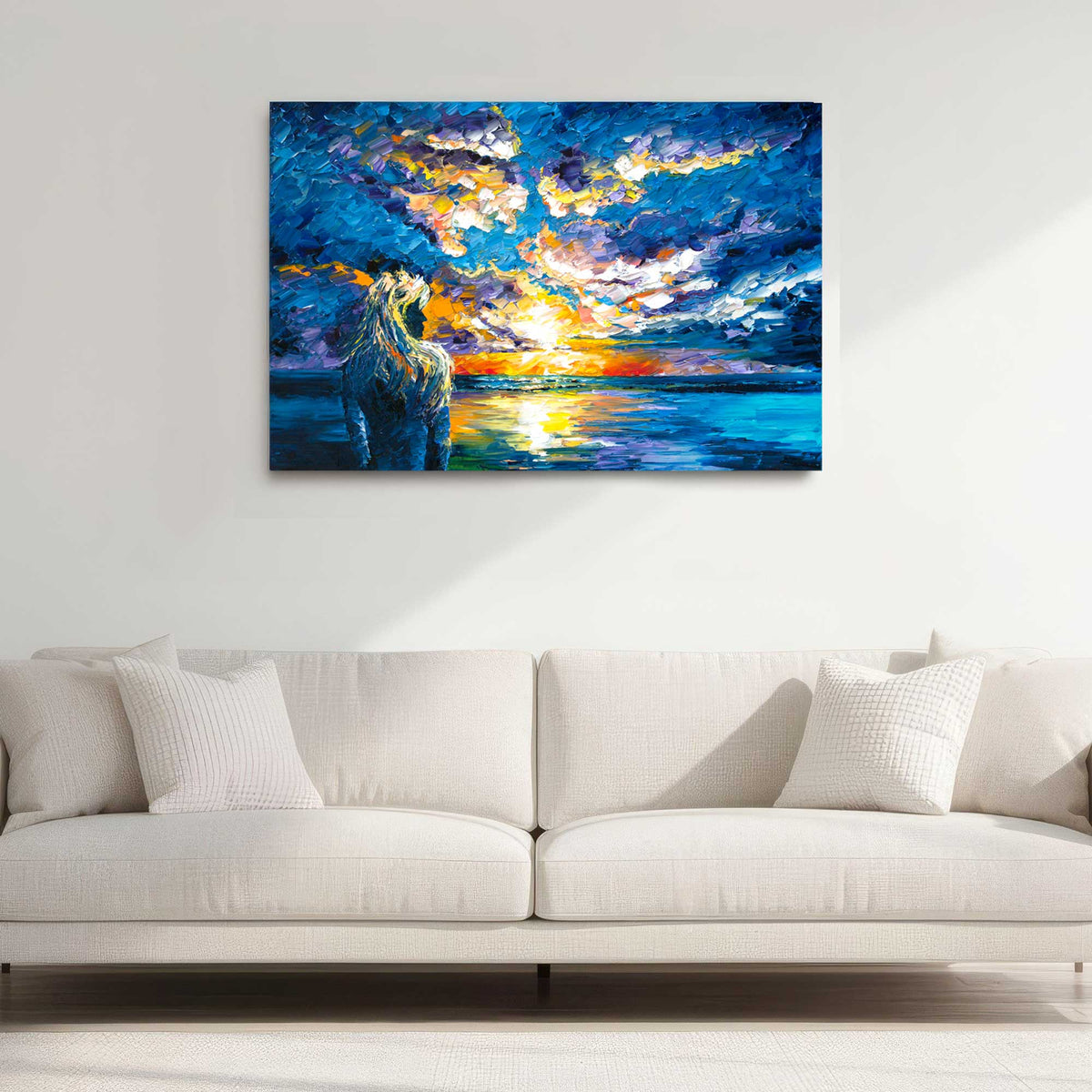 Siren’s Dream coastal canvas art in modern living room