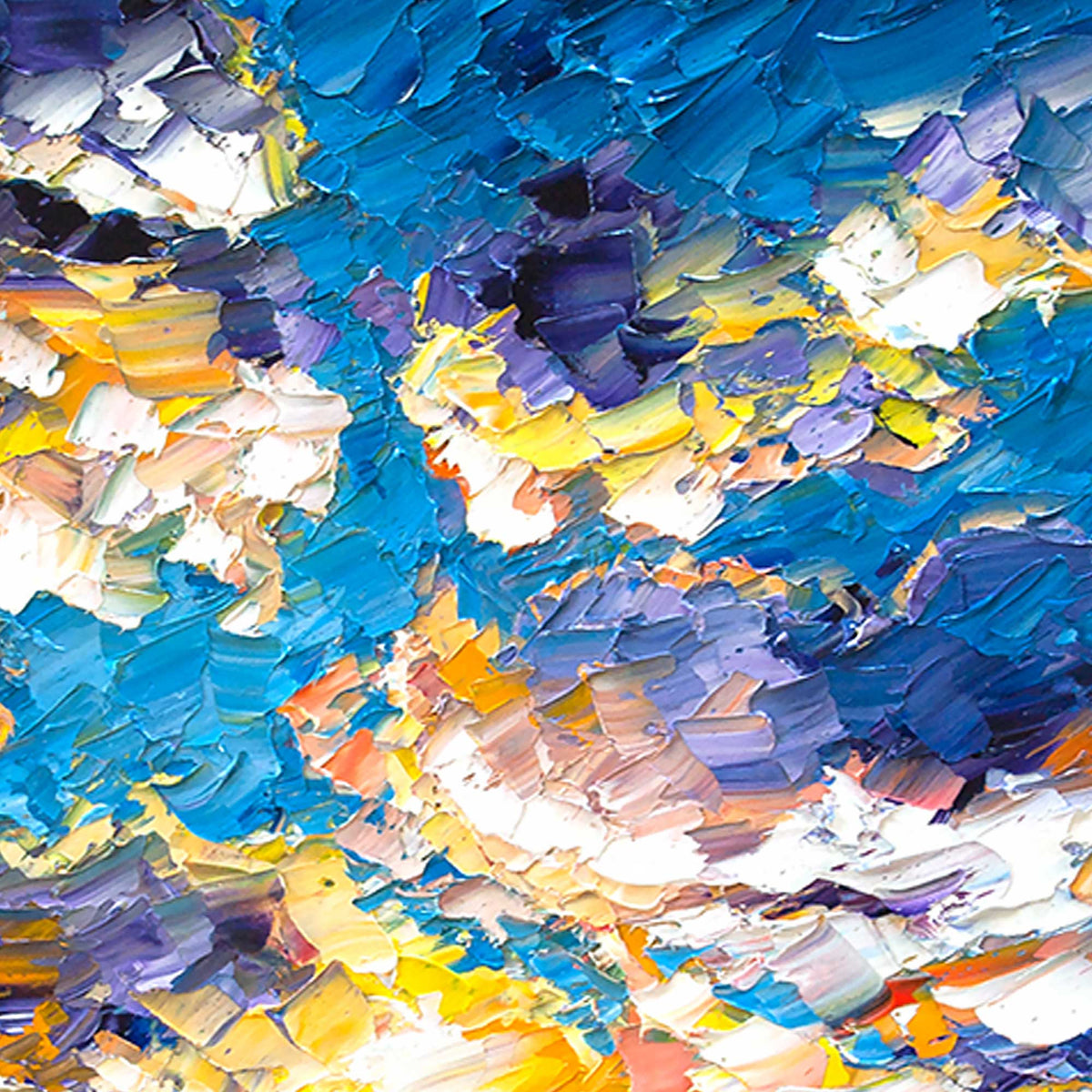 Palette knife texture detail on coastal sunset canvas print