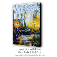 Hand-embellished limited edition city night canvas artwork by Nelson Ruger