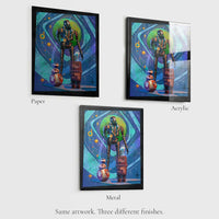 star wars droid squad artwork shown on paper acrylic and metal print surfaces for comparison