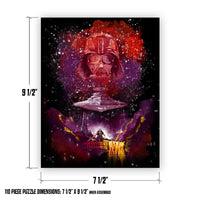 110 piece mini art puzzle showing assembled dimensions of 7.5 by 9.5 inches