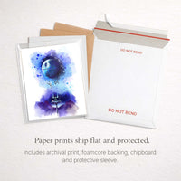 Star Wars paper art print packaged flat with archival backing board, chipboard protection, and protective sleeve