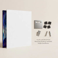 Mounting hardware included with acrylic and metal Galactic Starcruiser wall art prints for floating installation