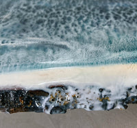 resin shoreline art on live edge wood