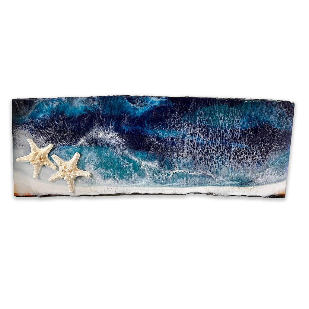 live edge wood resin wall art with starfish