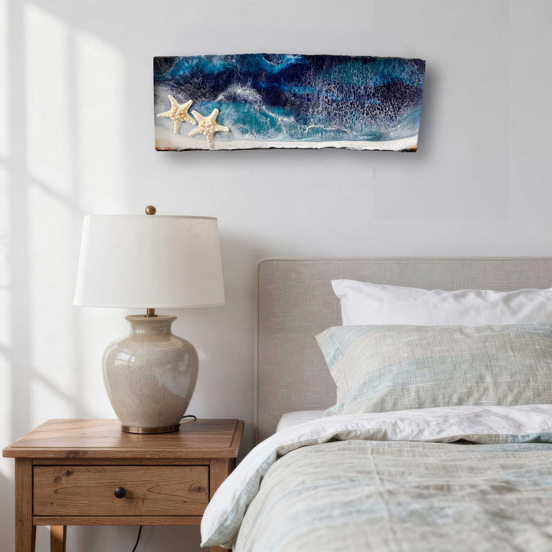 starfish shores resin art in bedroom vignette