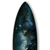 Detail of night sky and stars on Starshine surfboard art