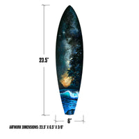 Size reference chart for Starshine mini surfboard artwork