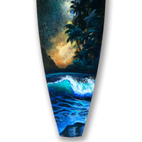 Detail of wave and shoreline painting on Starshine surfboard
