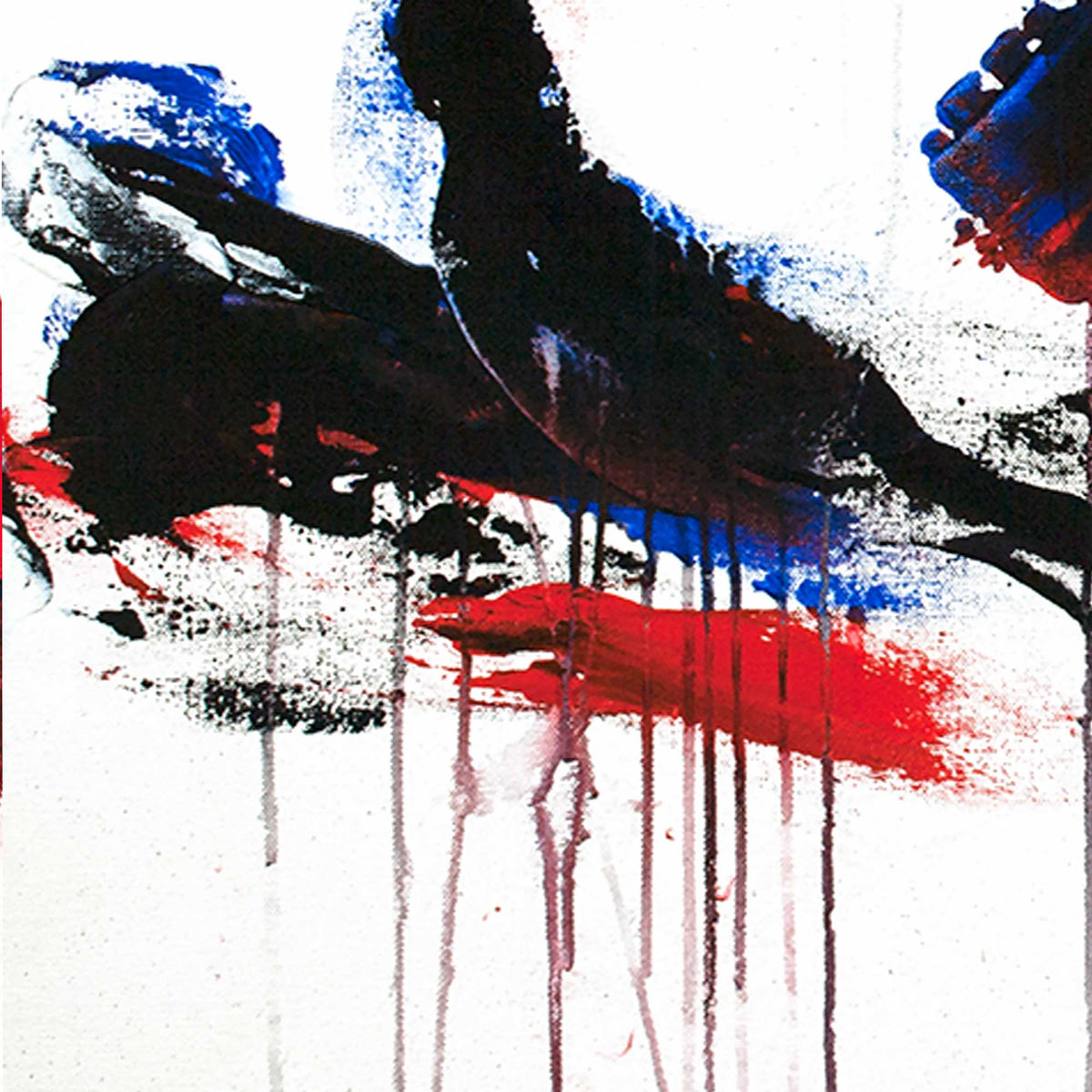 Close up of red and blue acrylic texture and brushstrokes