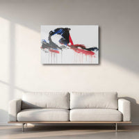 Strawberry Fields vol1 hanging above modern sofa in sunlight