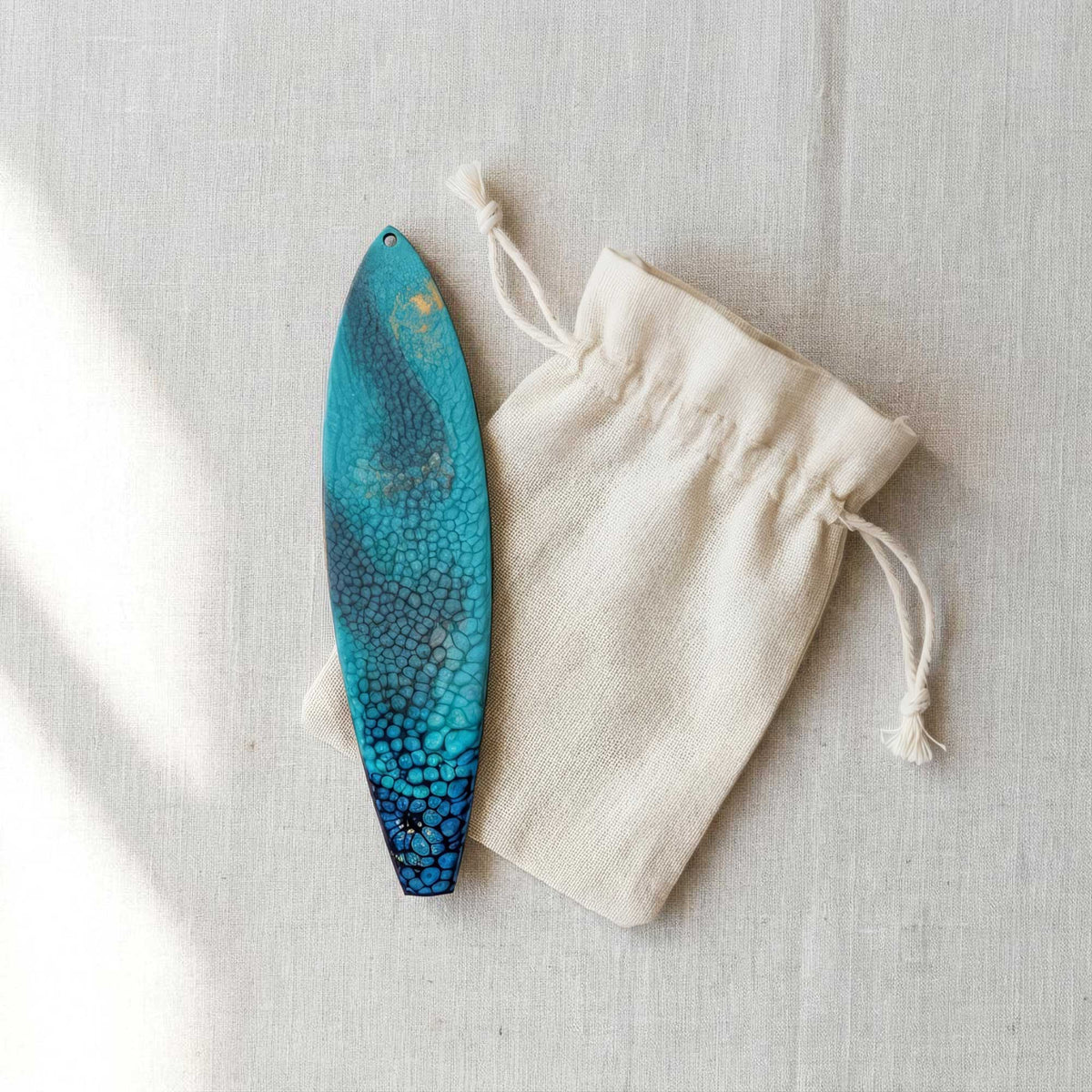 surf n’ stars surfboard ornament with canvas gift bag