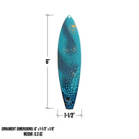 surf n’ stars surfboard ornament size and dimensions graphic