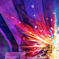 Detail crop of red and blue light from the Halcyon Atrium duel artwork
