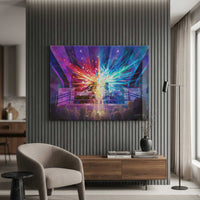 The Light We Carry Still acrylic art print in a modern interior with dark statement wall