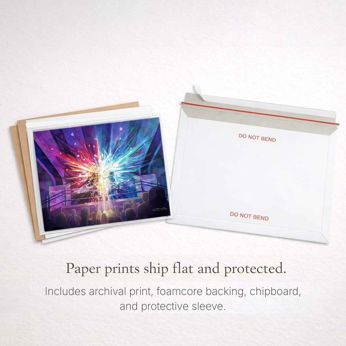 The Light We Carry Still paper print shown with protective flat shipping packaging