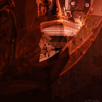 Detail of The Spark showing Cassian Andor with K-2SO and fragmented rebellion imagery
