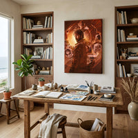 The Spark gallery-wrapped canvas displayed in a warm creative artist studio