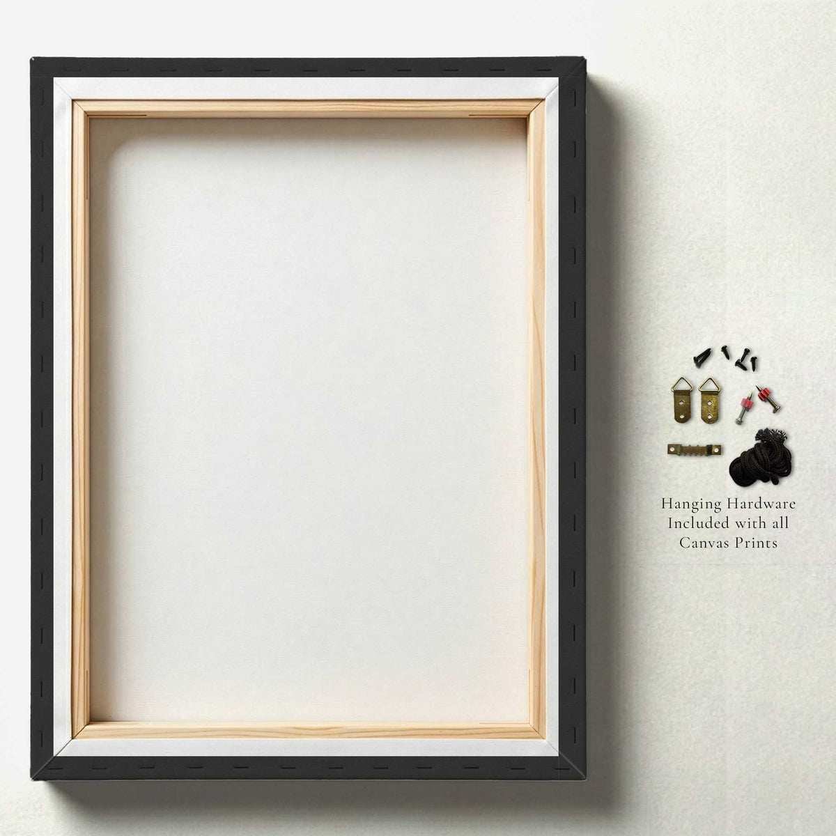 Back of gallery-wrapped canvas showing included hanging hardware for The Spark print