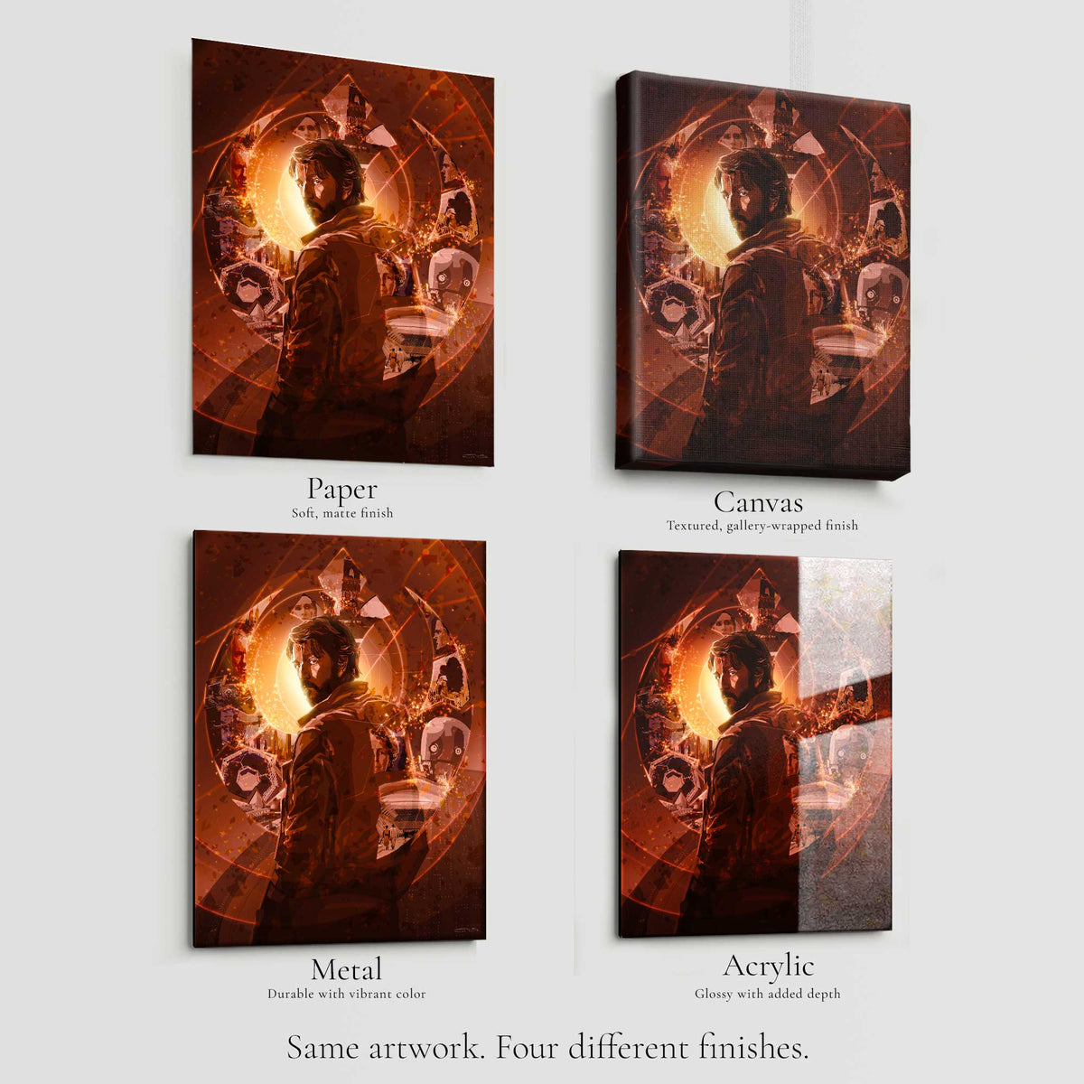 The Spark compared on paper, canvas, metal and acrylic print finishes