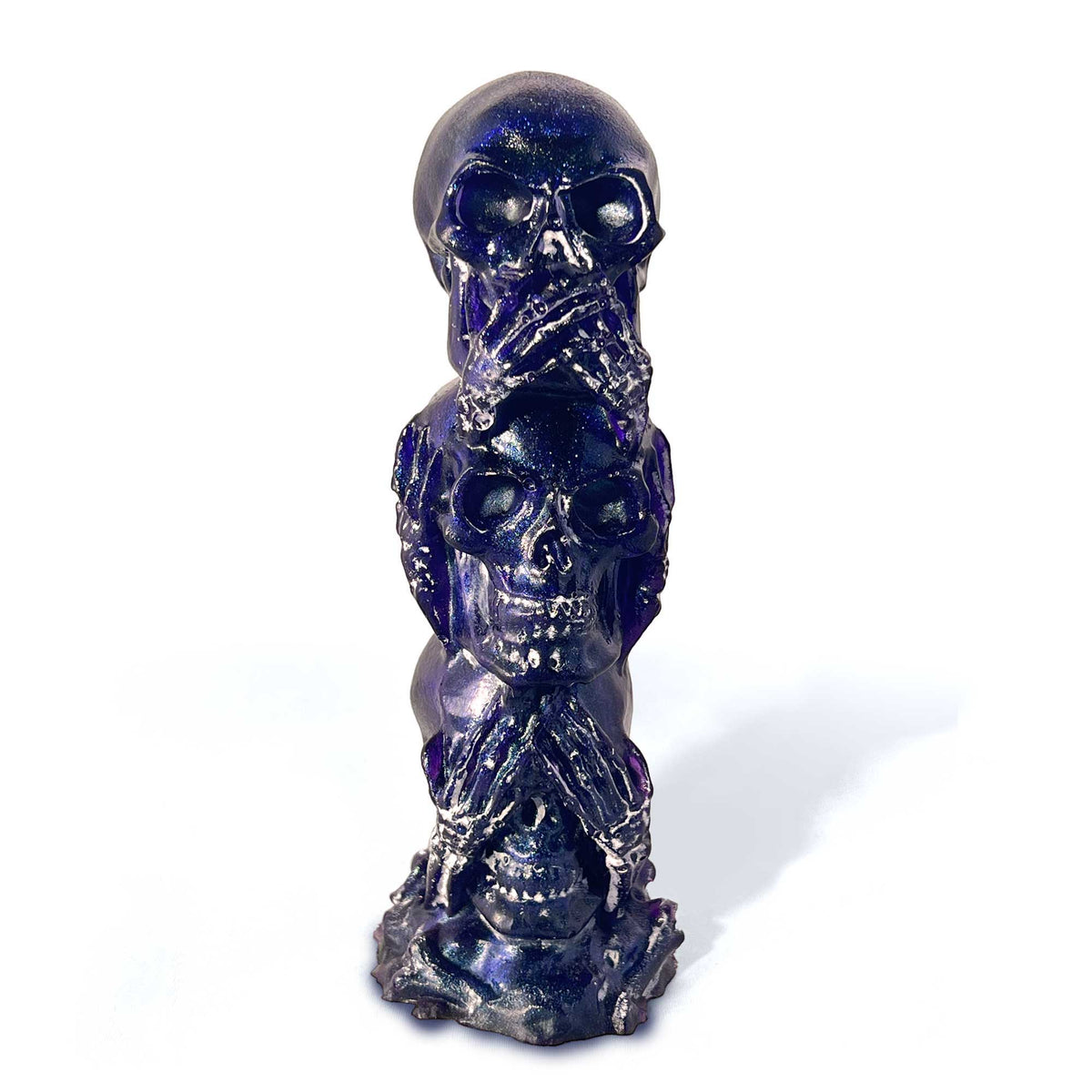 Three Wise Skulls epoxy resin figurine with see hear speak no evil skull design for Halloween decor