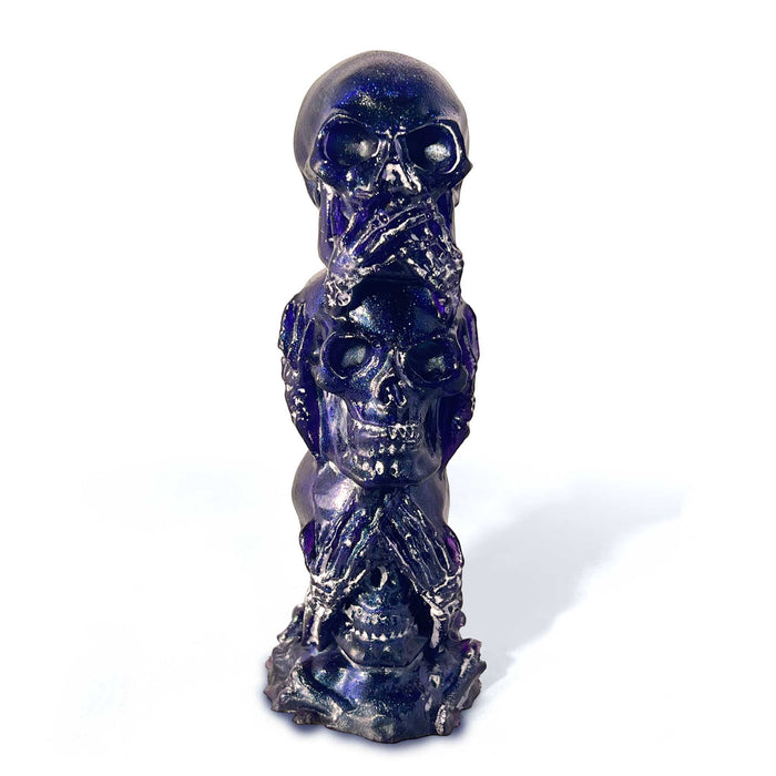 Three Wise Skulls epoxy resin figurine with see hear speak no evil skull design for Halloween decor