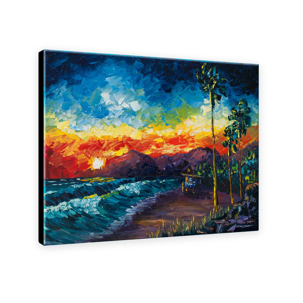 Nearly straight-on view of Tower Life 7 Santa Monica lifeguard tower beach painting