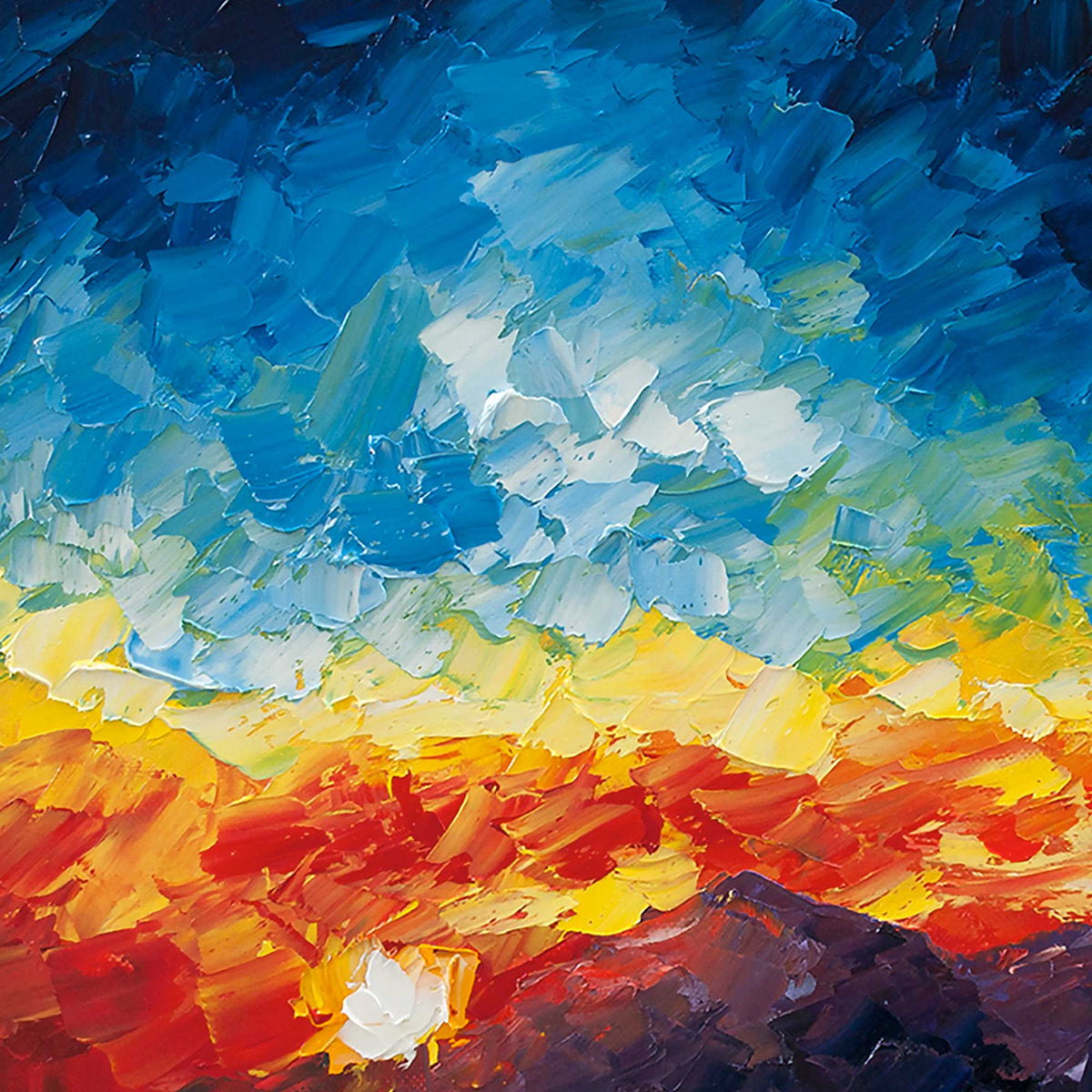 Close-up of glowing sunset sky and mountain in Tower Life 7 coastal oil painting