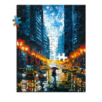 A mini-art puzzle of an urban, metropolitan city after the rain