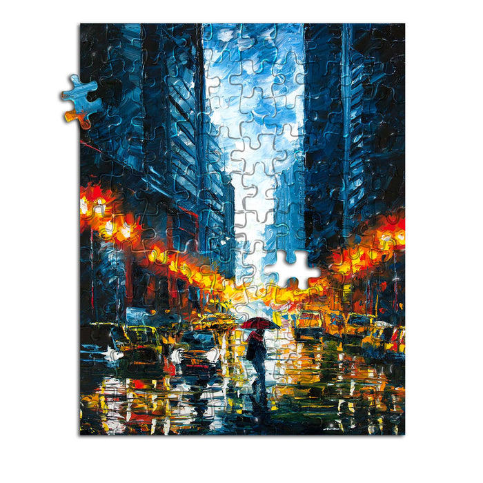 A mini-art puzzle of an urban, metropolitan city after the rain