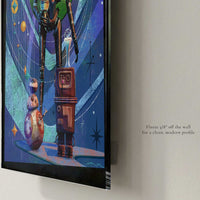 Acrylic wall art print of Vacation Protocol – Squad Mode floating slightly off the wall with hidden mounting profile and glossy finish detail