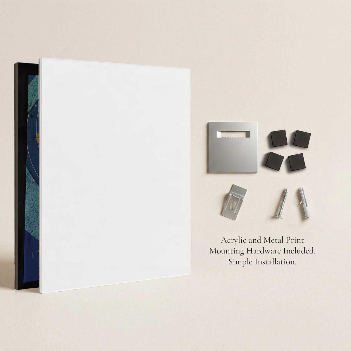Rear mounting hardware and floating back system for Vacation Protocol – Squad Mode acrylic and metal wall art prints