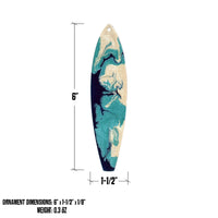 by the sea surfboard ornament dimensions shown as 6 inches by 1.5 inches