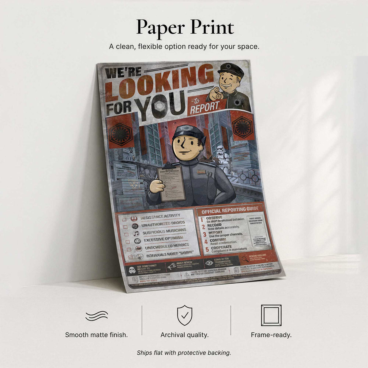 We’re Looking for You archival paper print featuring Lt. Croy and the First Order