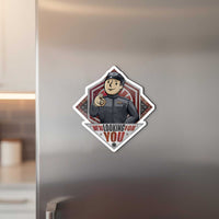 We’re Looking for You Lt. Croy magnet displayed on a refrigerator door