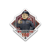We’re Looking for You Lt. Croy die-cut collectible shown front-on, available as a Halcyon-inspired sticker or magnet