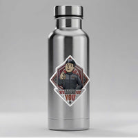 We’re Looking for You Lt. Croy sticker displayed on a water bottle