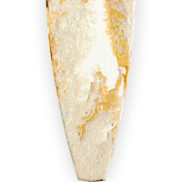 Close view of hand-made white and gold surfboard Christmas ornament gift for him or surfer girl by 5th & Rugged.