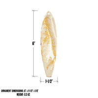 White Gold surfboard ornament showing size and dimensions