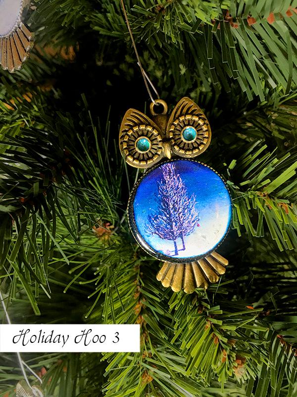 Blue and white Christmas ornament, perfect for your owl Christmas tree decorations, with painted belly and swirled eyes.