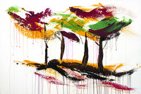 Original abstract acrylic painting on canvas of dancing trees with vibrant fall foliage colors