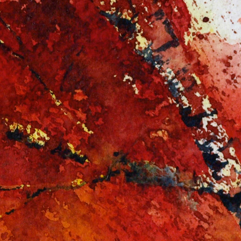 Cose view of red and orange abstract fall foliage wall art. Shown as idea for fall leaf decor.